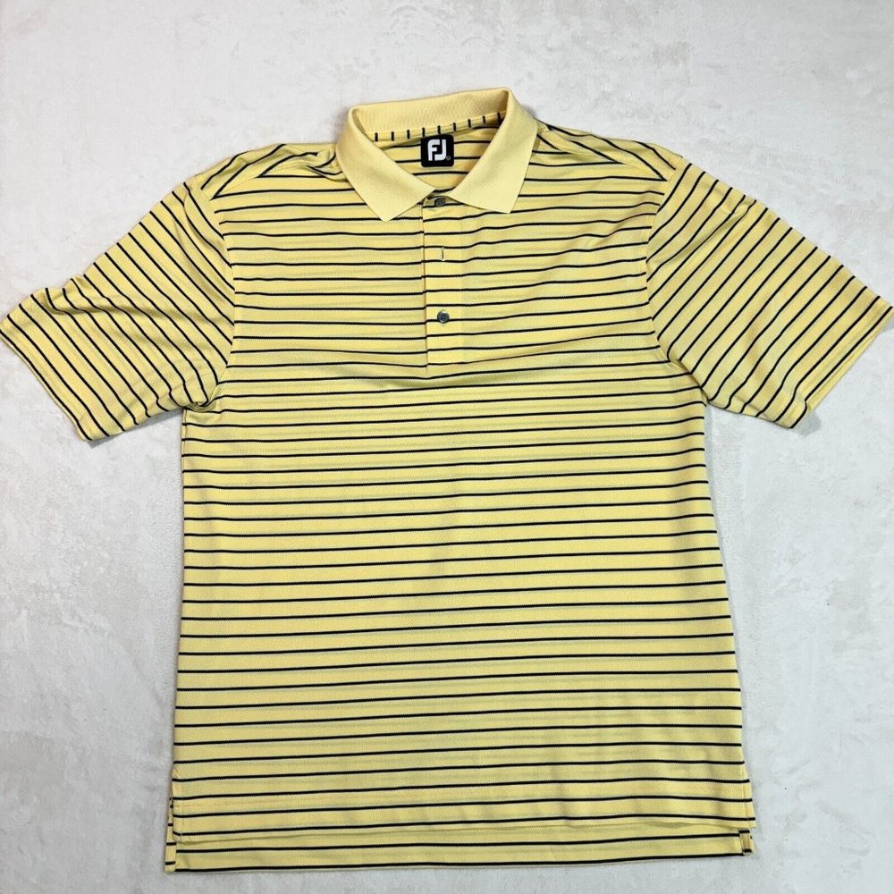 FootJoy FJ Men's L Yellow Striped Golf Polo Shirt Polyester Sporty Athletic Wear